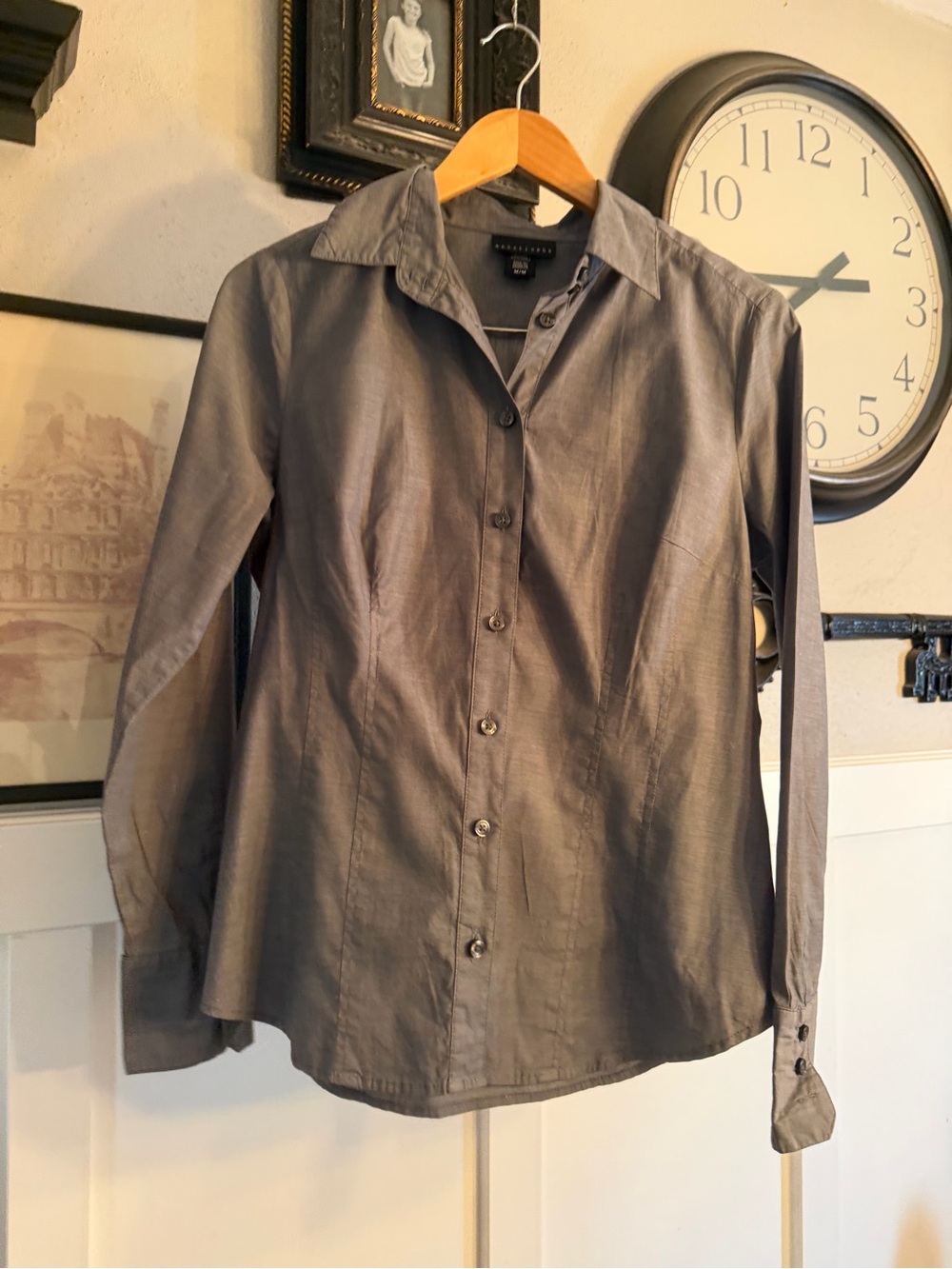 Gray Blue Button-Up Collared Shirt k432